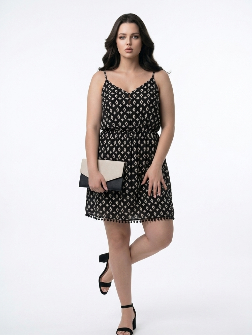 Lily Rose Black and White Printed Mini Spaghetti-Strap Dress